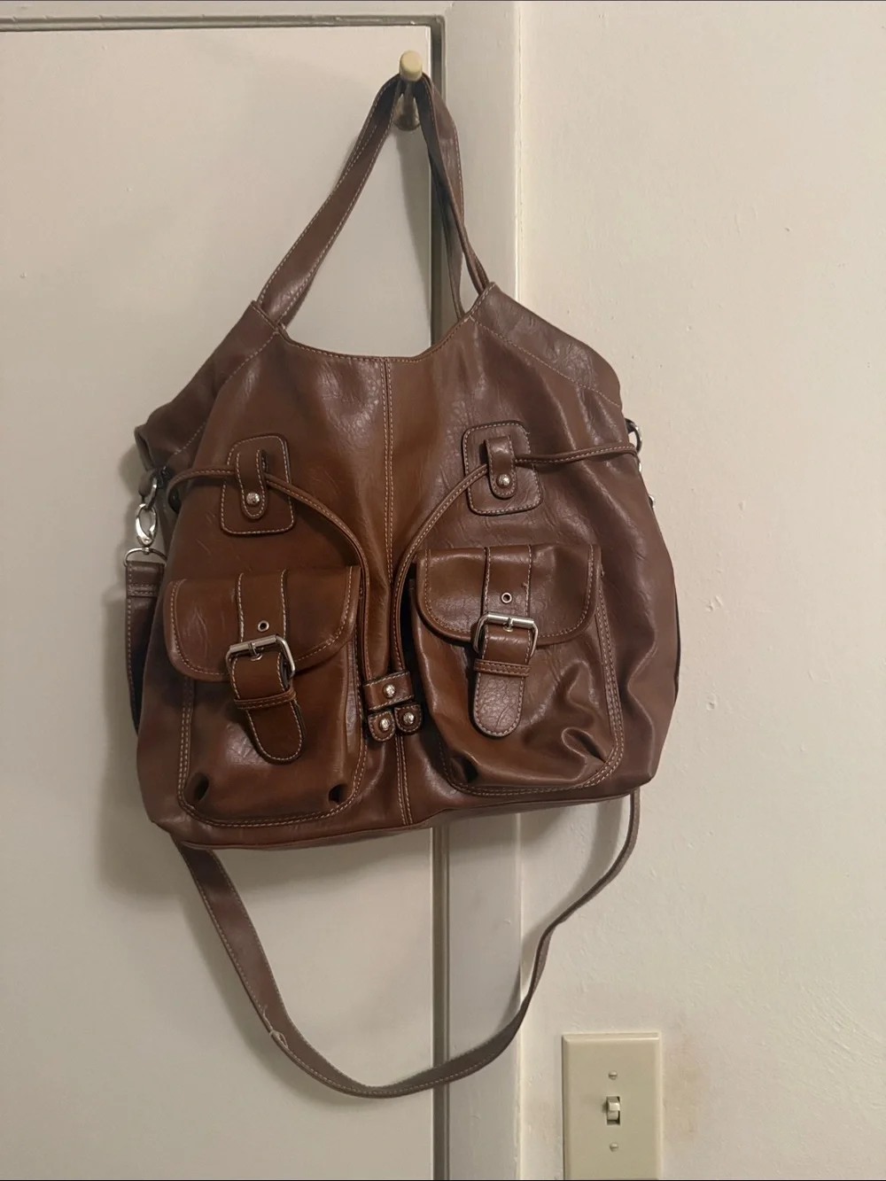 New York & Company Leather Tote Bag in Brown - Classic Women’s Shoulder Bag